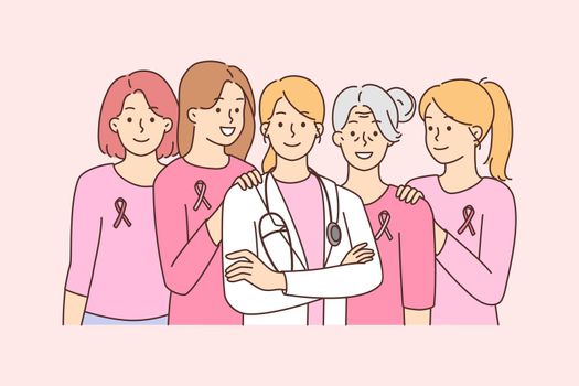 Healthy women beat cancer and female oncologist