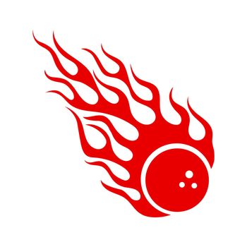 Burning red bowling ball with hot fire flame sign