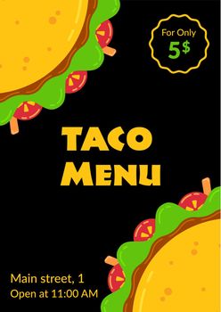 Mexican cuisine tasty taco fastfood menu template