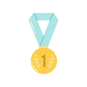 Champions medal, first place, victory, vector flat illustration on white background