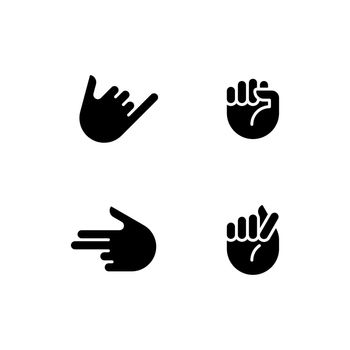 Friendly and aggressive gestures black glyph icons set on white space