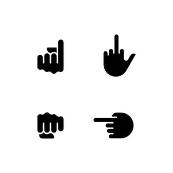 Pointing fingers and fist black glyph icons set on white space