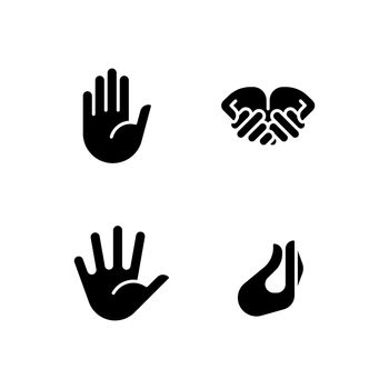 Conveying information by gestures black glyph icons set on white space