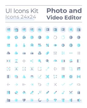 Photo and video editor tools flat gradient color ui icons set