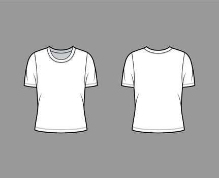 Crew neck jersey t-shirt technical fashion illustration with short sleeves, oversized body.
