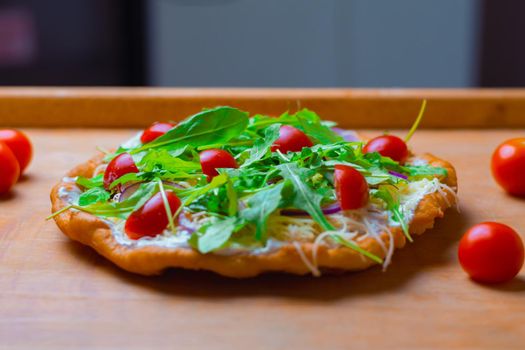 Tomato And Arugula Style Langos - Hungarian specialty