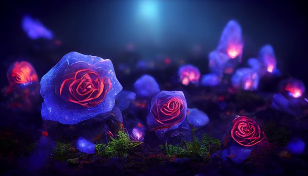3D rendering of a Luminous Rose in a Dark Rose Forest fantasy