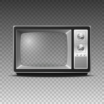 Vector 3d Realistic Retro TV Receiver Closeup Isolated on White. Vintage TV Set. Television, Front View