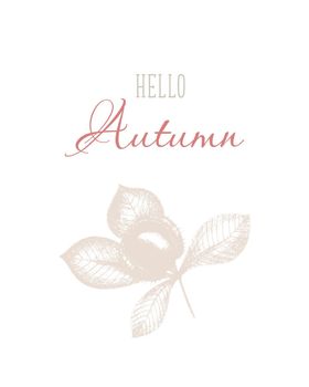 Hello Autumn card banner with chestnut imprint, pastel colors, tenderness, elegant.