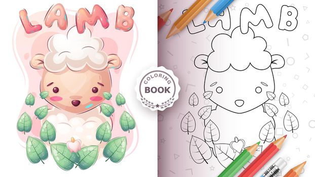 Cartoon character cute animal lamb - coloring book