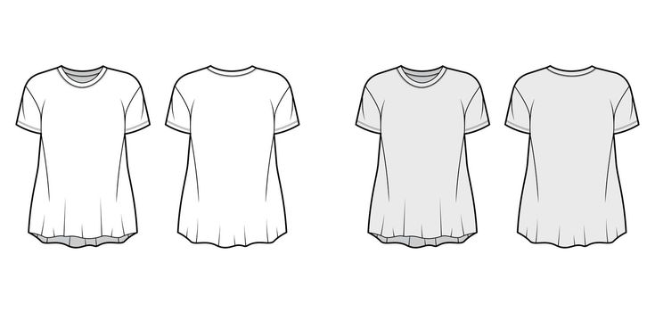 Boyfriend slub cotton-jersey T-shirt technical fashion illustration with crew neck, short sleeves, relaxed silhouette.
