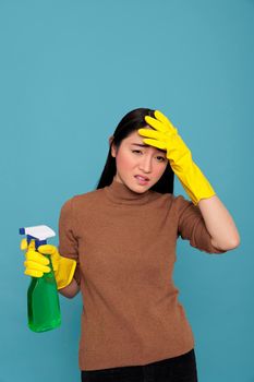 Overwhelmed housework asian housewife from day to day chores