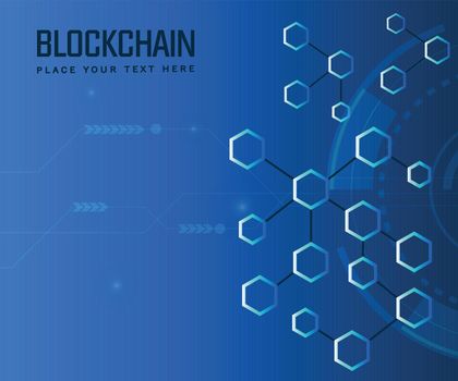 Blockchain concept banner. Isometric digital blocks connection with each other and shapes crypto chain