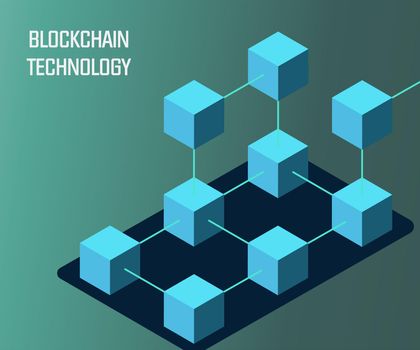 Blockchain Technology Isometric flat vector illustration concept. Hi tech Block chain data structure visualization.
