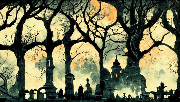 amazing illustration of pantheon on halloween night. halloween themed illustration.