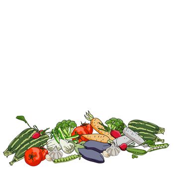 harvest of vegetables, a slide with various seasonal vegetables, vector hand draw illustration 