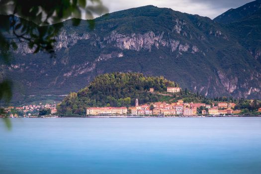 Mountains and Bellagio skyline, view from Lake Como at sunset, northern Italy