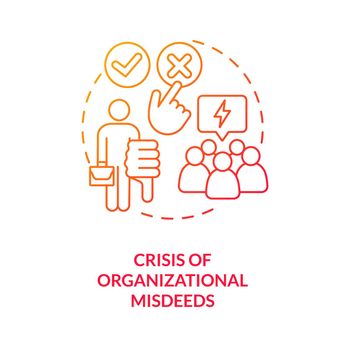 Crisis of organizational misdeeds red gradient concept icon