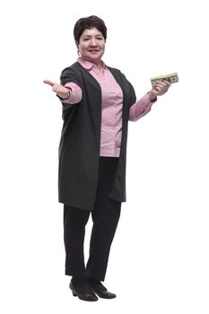 in full growth. adult business woman with cash bills