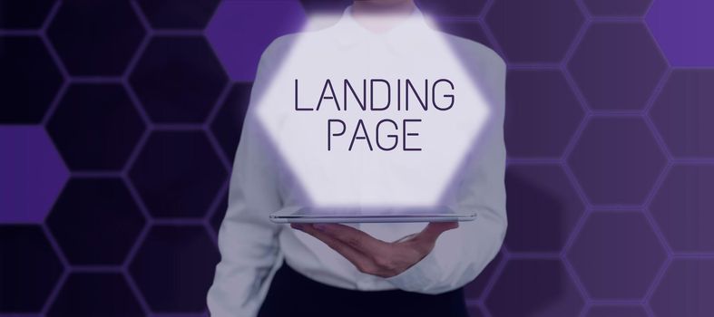Inspiration showing sign Landing Page. Business showcase Website accessed by clicking a link on another web page Businesswoman Holding Light Bulbs Presenting S And New Ideas.
