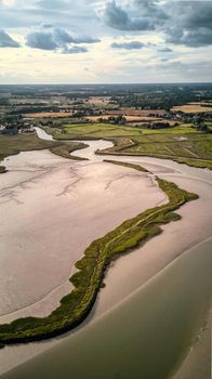 Aerial portrait view of Low Tide at Snape
