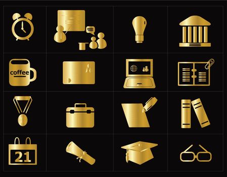 Set of gold higher education icons