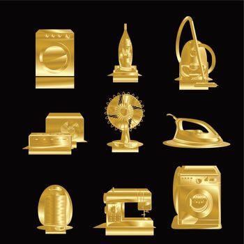 Set of gold household appliances icons