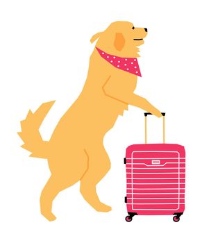 Vector illustration with a dog carrying his suitcase