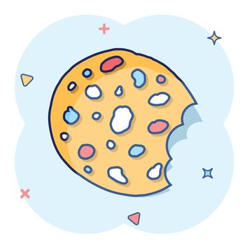 Vector cartoon cookie icon in comic style. Chip biscuit sign illustration pictogram. Pastry cookie business splash effect concept.