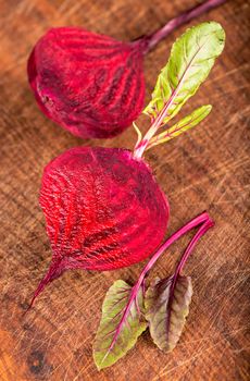 Red beets or beetroot on the wooden