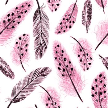 Artistic seamless pattern with colorful different feathers
