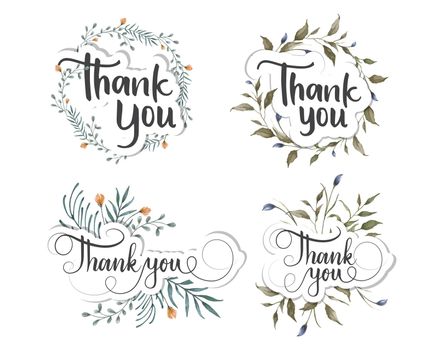 Thank you script decorated by watercolor floral illustration