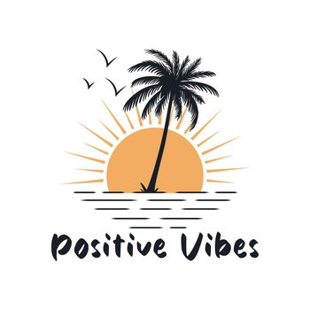 Positive vibes. Summer time and surfing landscape design artwork.