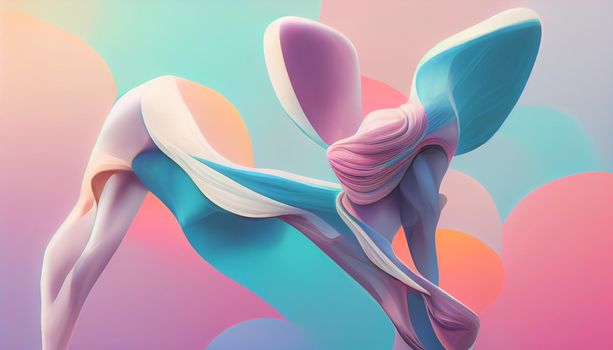 Abstract 3D Render ballerina curvy extrusions in vivid pastel colors.