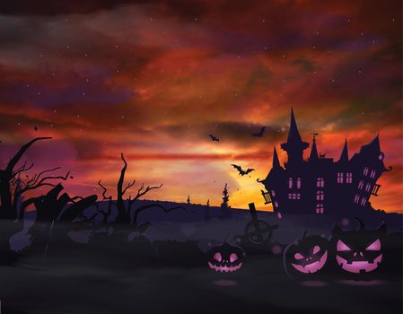 Halloween concept with glowing pumpkins