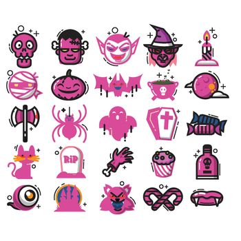 set of pink halloween icons 