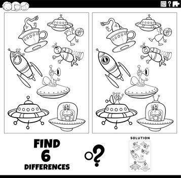differences game with cartoon aliens coloring page