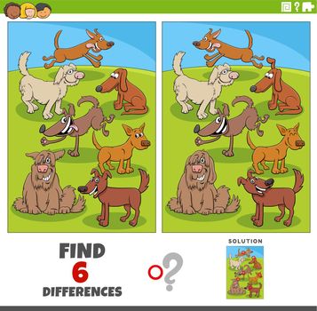 differences task with cartoon dogs animal characters
