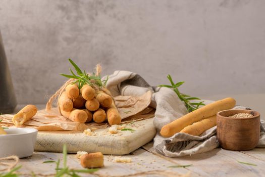 Traditional italian breadsticks grissini 