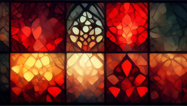 Red glowing stained glass pattern background.