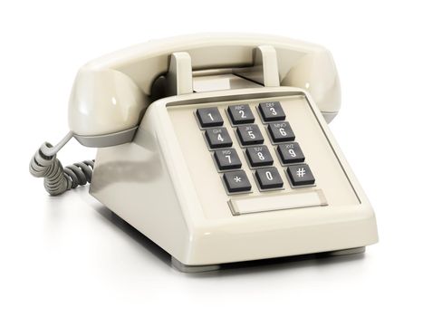 Retro analogue telephone with keys isolated on white background. 3D illustration