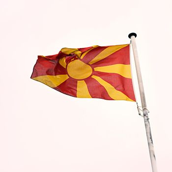 The flag of Macedonia. the Macedonian flag blowing in the wind.