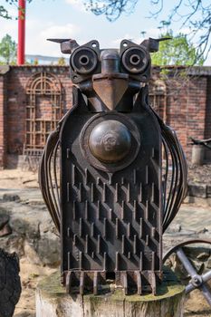 Owl, a symbol of wisdom made from old scrap iron