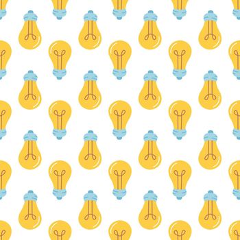 Light bulbs, vector seamless pattern on white background in flat style