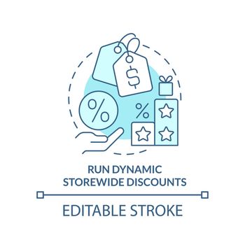 Run dynamic storewide discounts turquoise concept icon