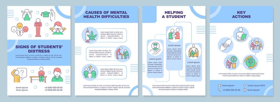 Signs of students distress blue brochure template