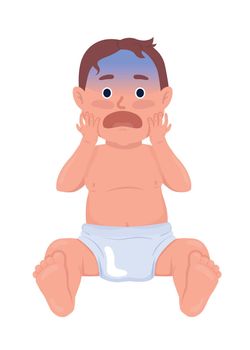 Scared baby boy grimacing semi flat color vector character