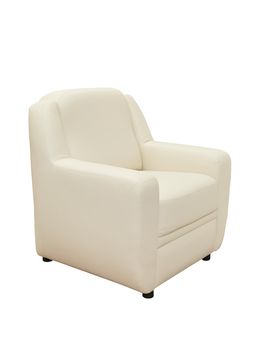 beige leather comfortable armchair isolated on white background, side view