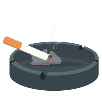 Cigarette in ashtray with burning concept