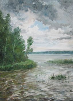 Big lake in the north, oil painting